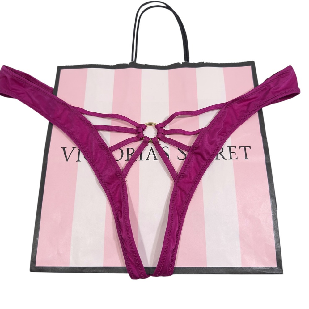 New‎ Victoria's Secret Magenta Pink Strappy O-Ring High Leg Thong Panty Large